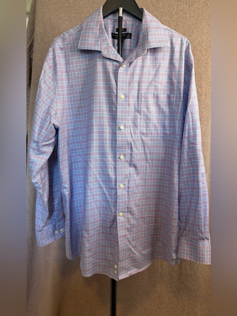 Pronto Uomo Men’s 17 34/35 Classic Fit Non-Iron Egyptian Cotton Plaid Shirt